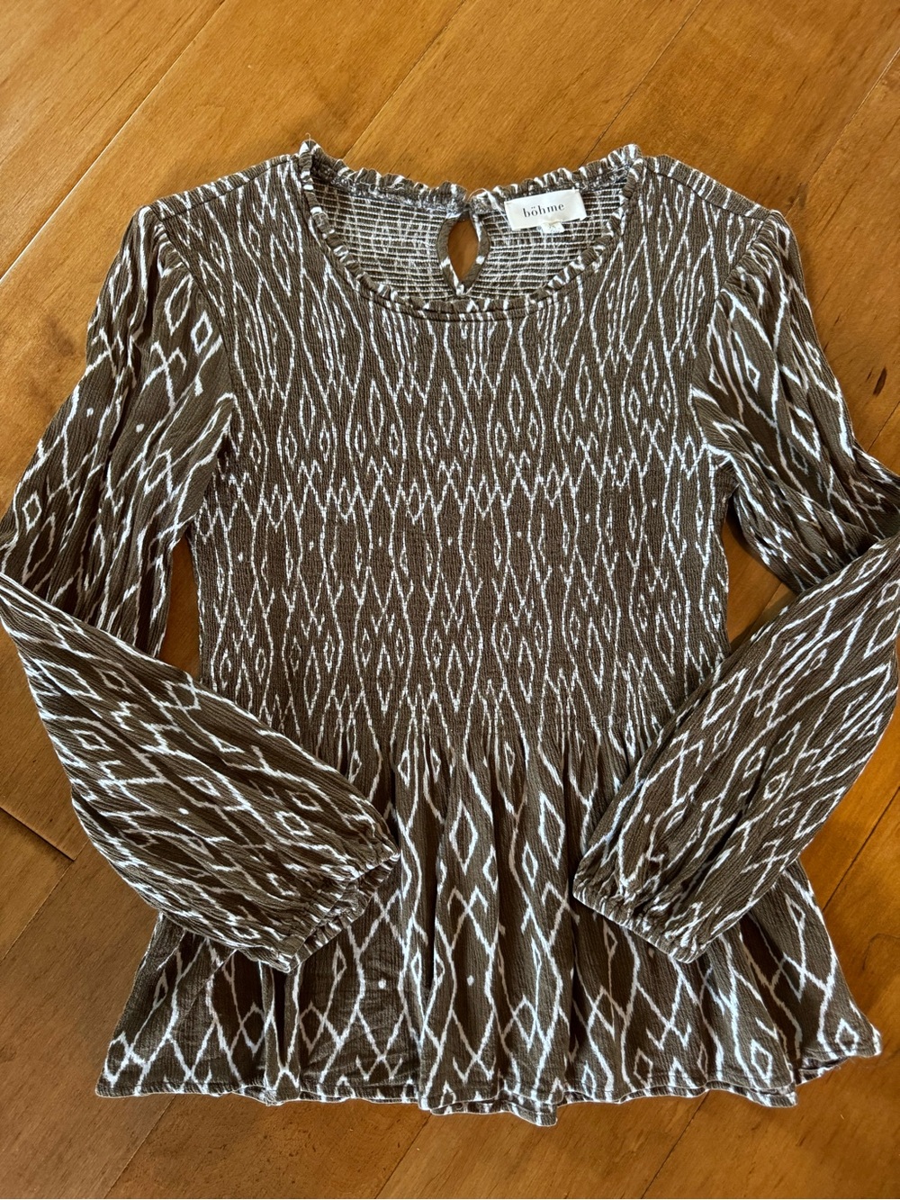 Bohme Olive green Ikat Peplum Long-Sleeve Dress